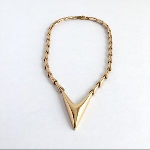 Vintage Monet Necklace V Link Gold Tone Statement